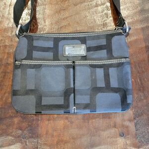 Nine‎ West Crossbody Black Grey Canvas Small Purse Zip Close Adjustable Strap